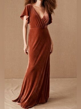 BHLDN Jenny Yoo Rust Velvet Ellis Maxi Dress Size 10